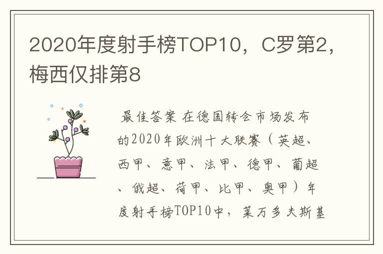 2020年度射手榜TOP10,C罗第2,梅西仅排第8