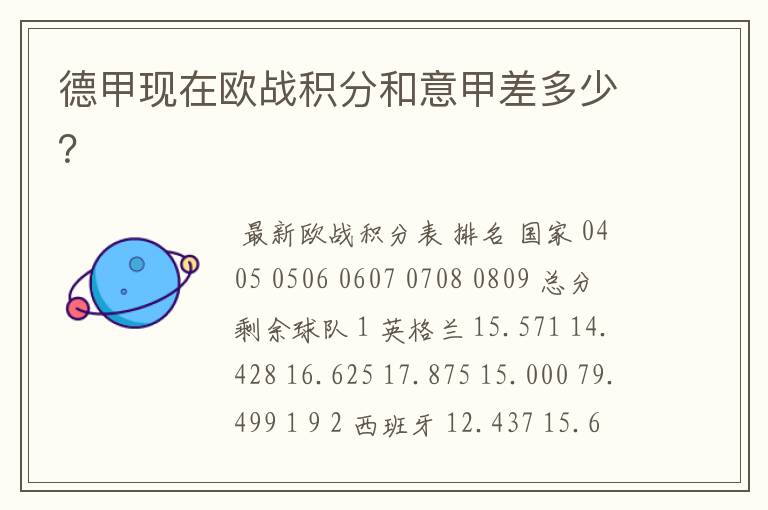 德甲现在欧战积分和意甲差多少?