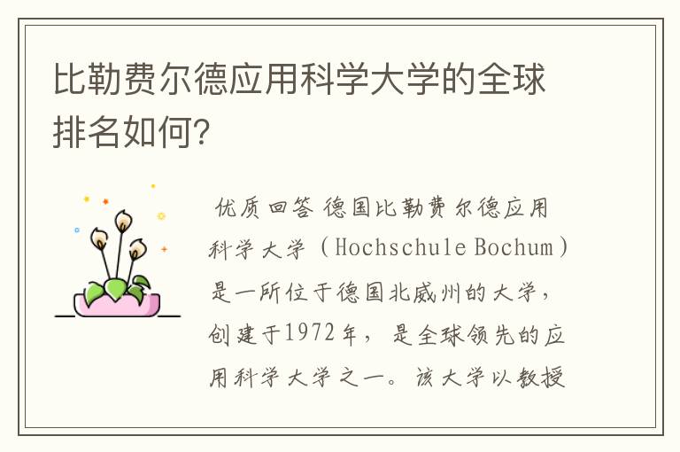 比勒费尔德应用科学大学的全球排名如何?