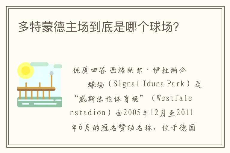 多特蒙德主场到底是哪个球场?