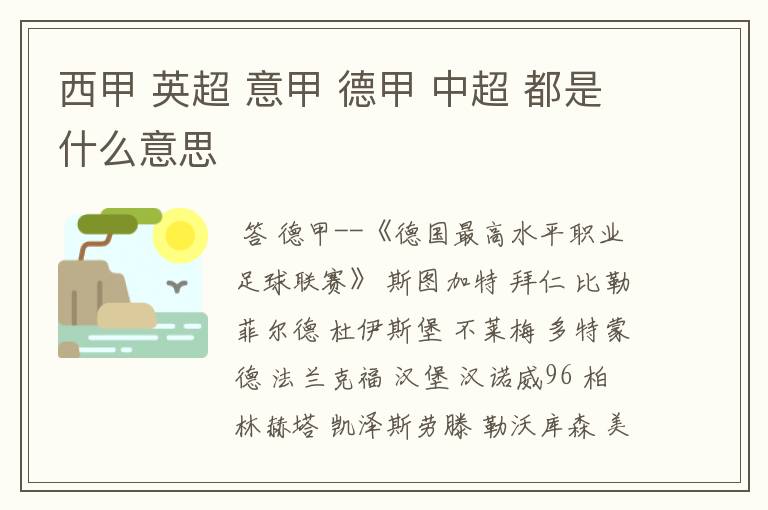 西甲 英超 意甲 德甲 中超 都是什么意思