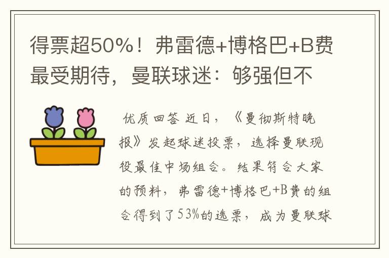 得票超50%!弗雷德+博格巴+B费最受期待,曼联球迷:够强但不合理