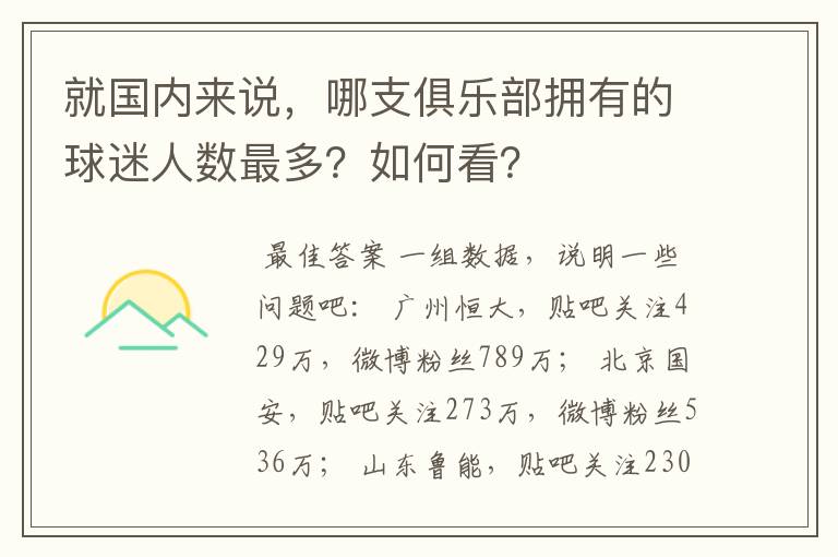 就国内来说,哪支俱乐部拥有的球迷人数最多?如何看?