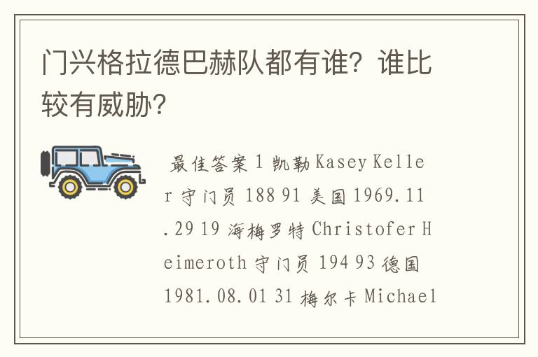 门兴格拉德巴赫队都有谁?谁比较有威胁?