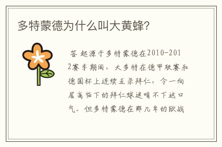 多特蒙德为什么叫大黄蜂?