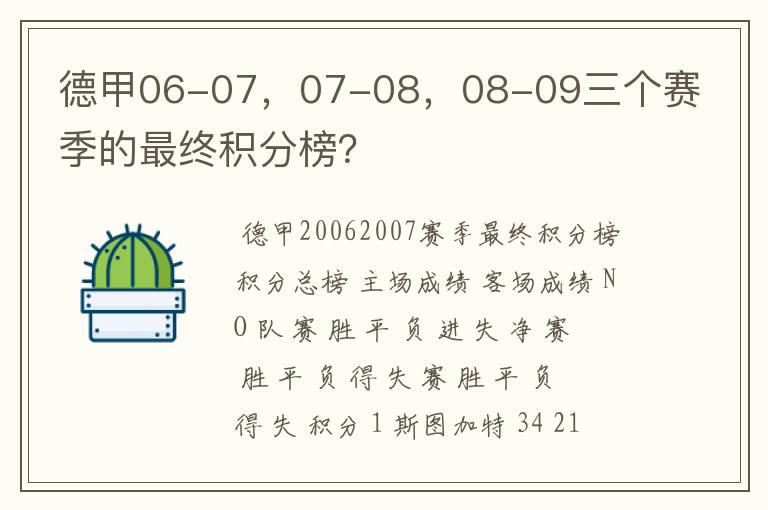 德甲06-07,07-08,08-09三个赛季的最终积分榜?