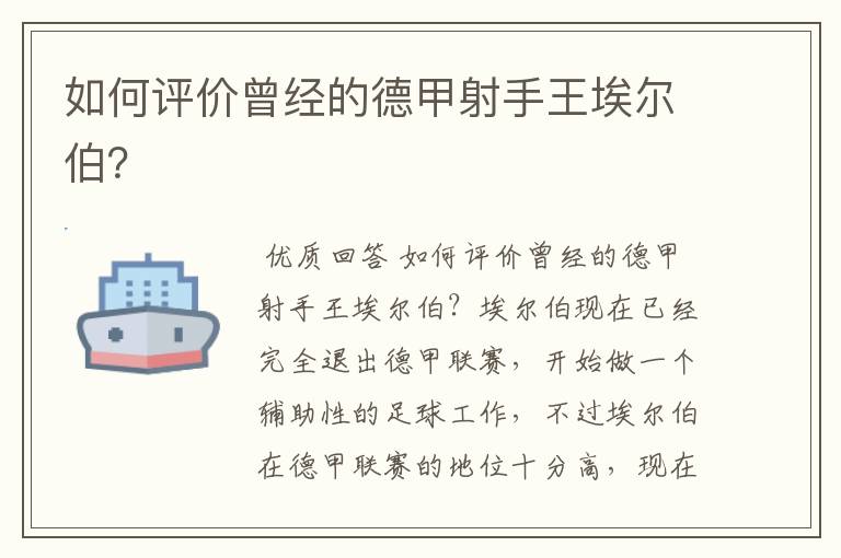 如何评价曾经的德甲射手王埃尔伯?
