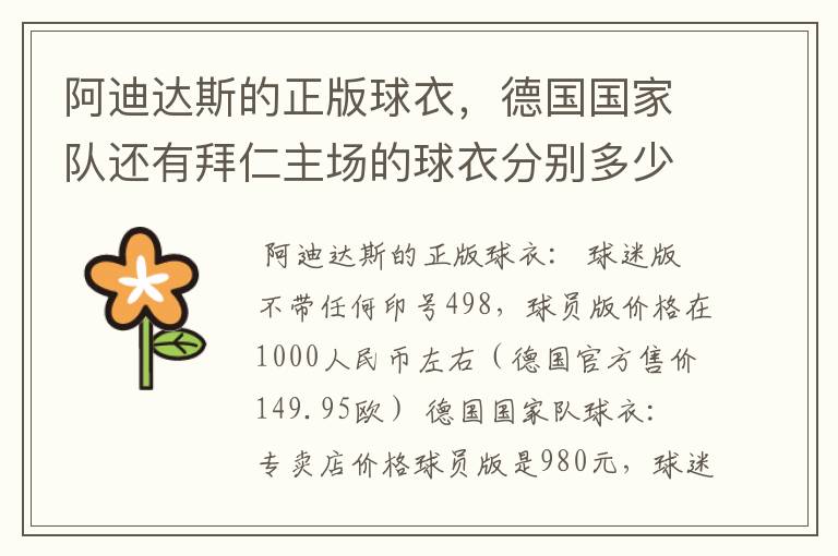阿迪达斯的正版球衣,德国国家队还有拜仁主场的球衣分别多少钱,分别什么区别