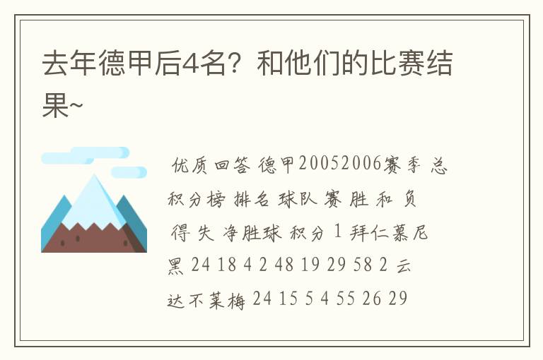 去年德甲后4名?和他们的比赛结果~