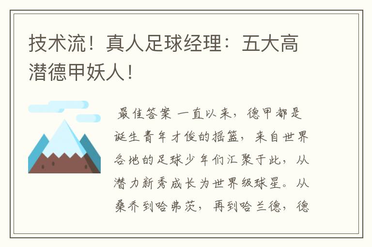 技术流!真人足球经理:五大高潜德甲妖人!