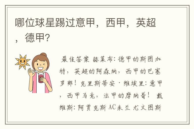 哪位球星踢过意甲,西甲,英超,德甲?