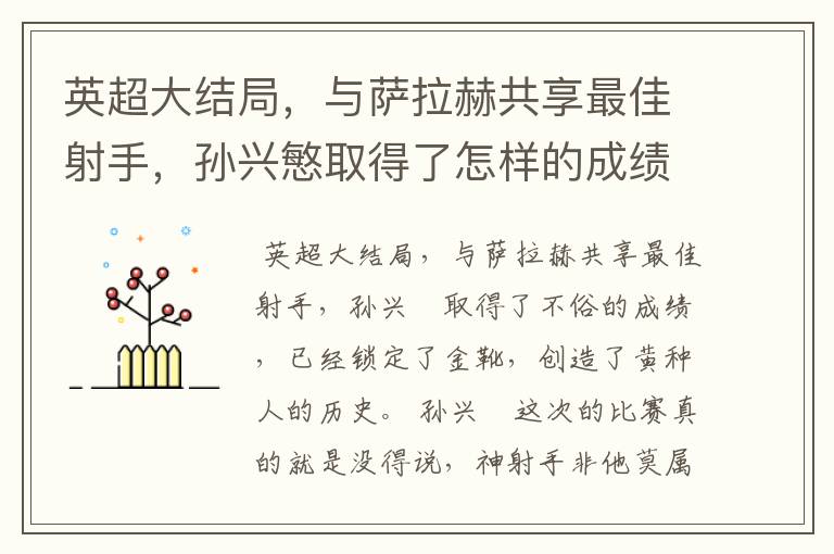 英超大结局,与萨拉赫共享最佳射手,孙兴慜取得了怎样的成绩?