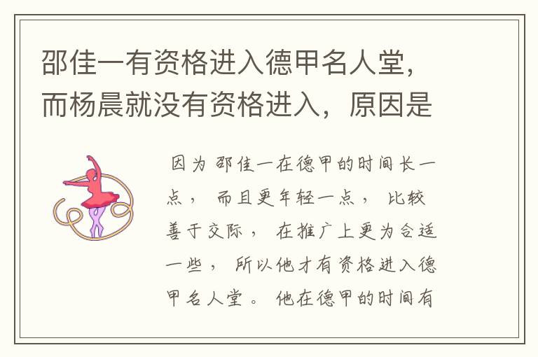 邵佳一有资格进入德甲名人堂,而杨晨就没有资格进入,原因是什么?
