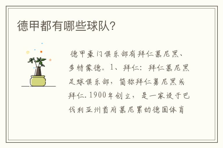 德甲都有哪些球队?