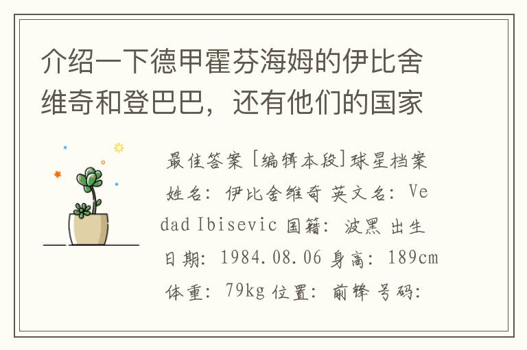 介绍一下德甲霍芬海姆的伊比舍维奇和登巴巴,还有他们的国家队履历