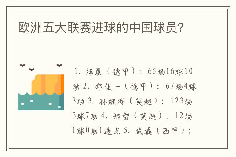 欧洲五大联赛进球的中国球员?