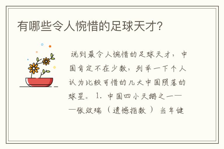 有哪些令人惋惜的足球天才?