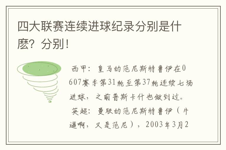 四大联赛连续进球纪录分别是什麽?分别!