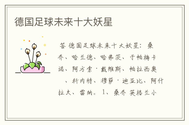 德国足球未来十大妖星