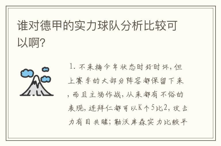 谁对德甲的实力球队分析比较可以啊?