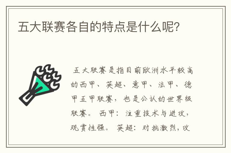 五大联赛各自的特点是什么呢?