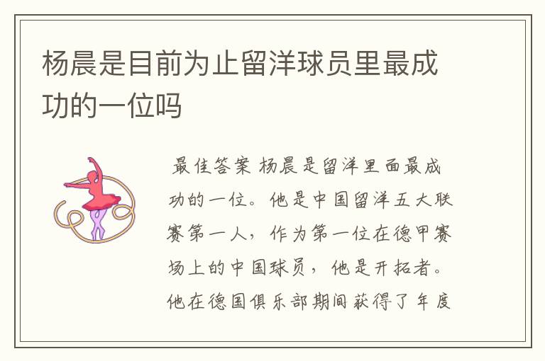 杨晨是目前为止留洋球员里最成功的一位吗