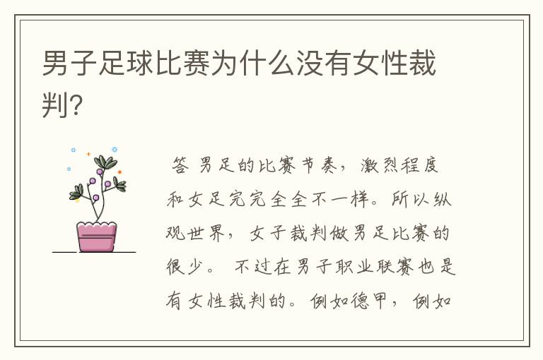 男子足球比赛为什么没有女性裁判?