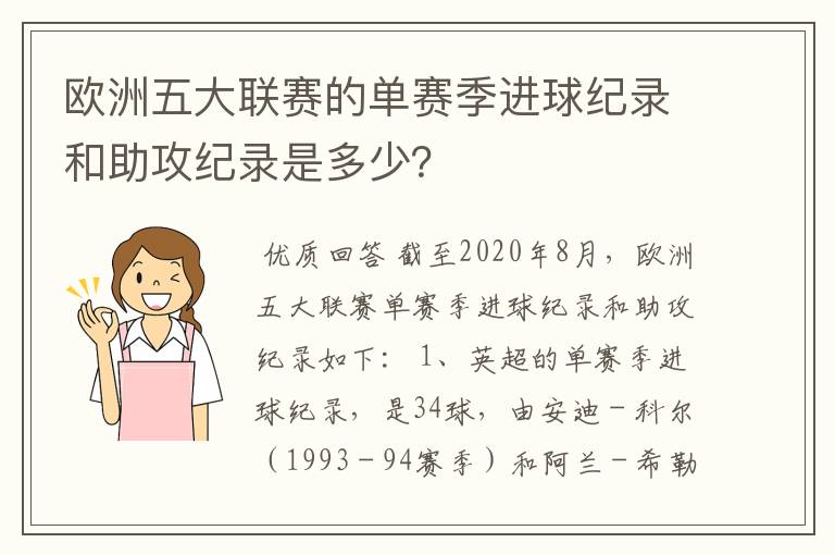 欧洲五大联赛的单赛季进球纪录和助攻纪录是多少?