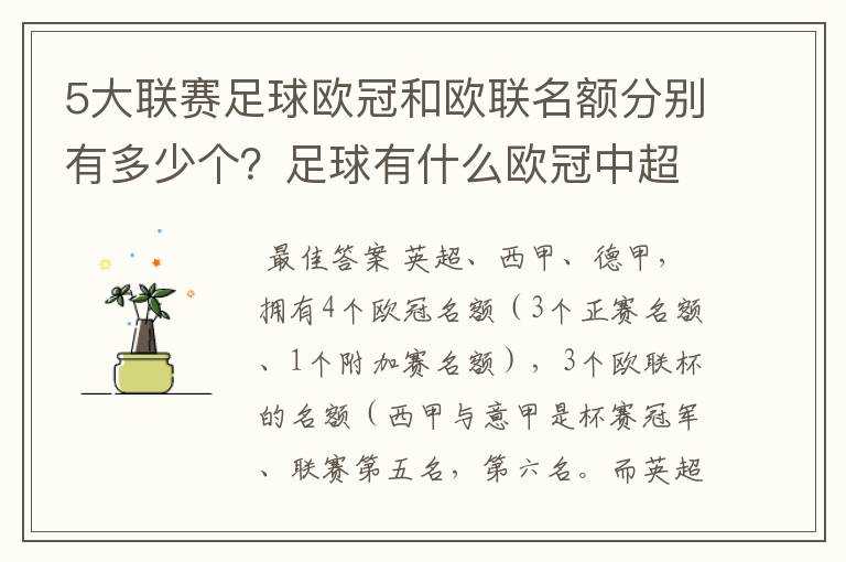 5大联赛足球欧冠和欧联名额分别有多少个?足球有什么欧冠中超还