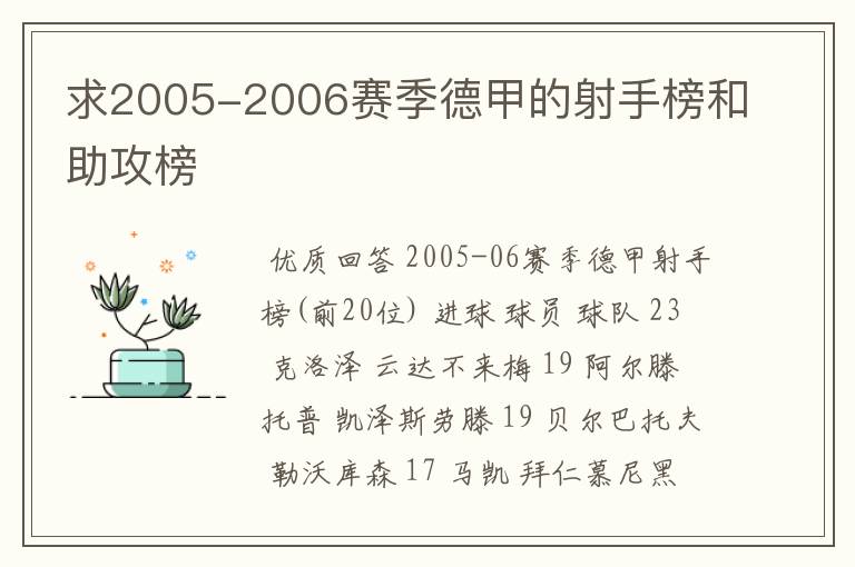 求2005-2006赛季德甲的射手榜和助攻榜