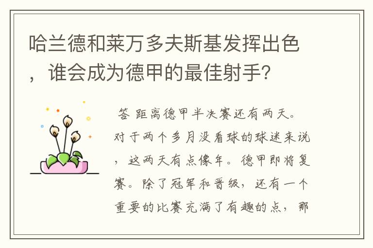 哈兰德和莱万多夫斯基发挥出色,谁会成为德甲的最佳射手?
