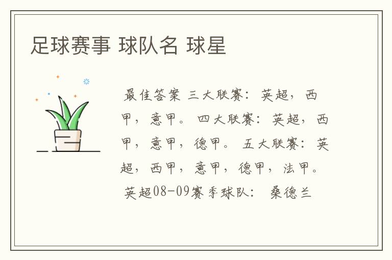 足球赛事 球队名 球星