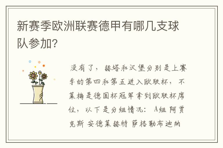新赛季欧洲联赛德甲有哪几支球队参加?