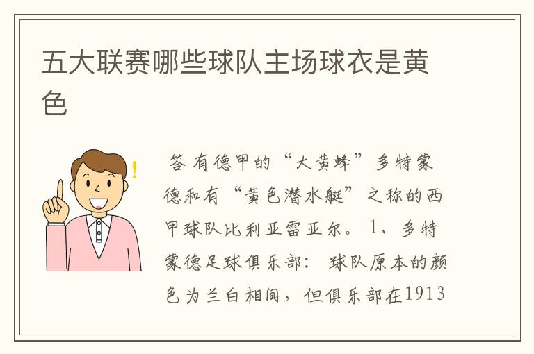 五大联赛哪些球队主场球衣是黄色