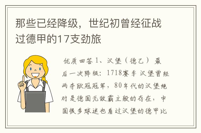 那些已经降级,世纪初曾经征战过德甲的17支劲旅