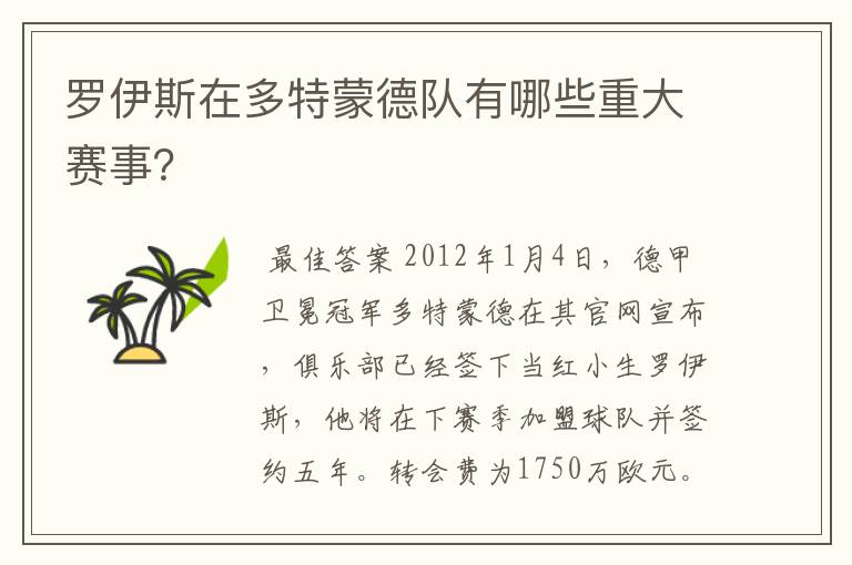 罗伊斯在多特蒙德队有哪些重大赛事?