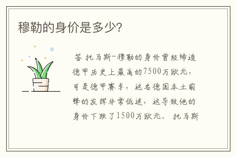 穆勒的身价是多少?
