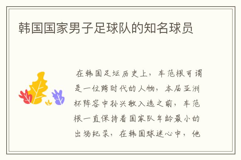 韩国国家男子足球队的知名球员