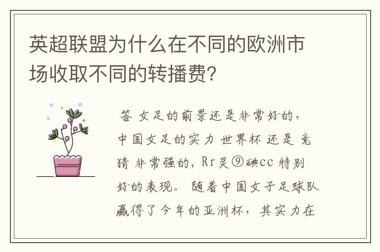 英超联盟为什么在不同的欧洲市场收取不同的转播费?
