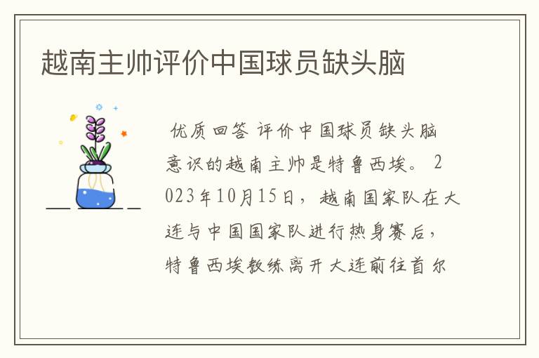 越南主帅评价中国球员缺头脑