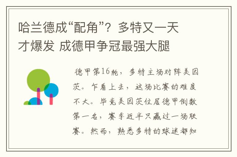 哈兰德成“配角”?多特又一天才爆发 成德甲争冠最强大腿