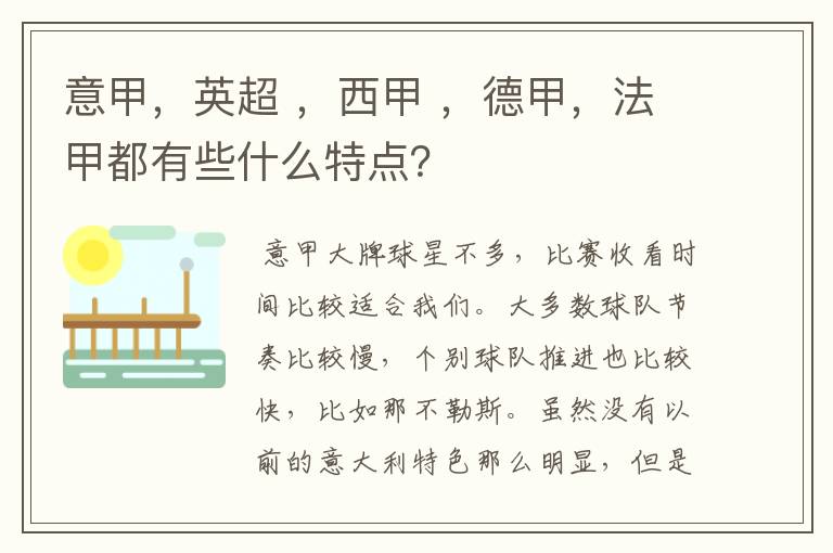 意甲,英超 ,西甲 ,德甲,法甲都有些什么特点?