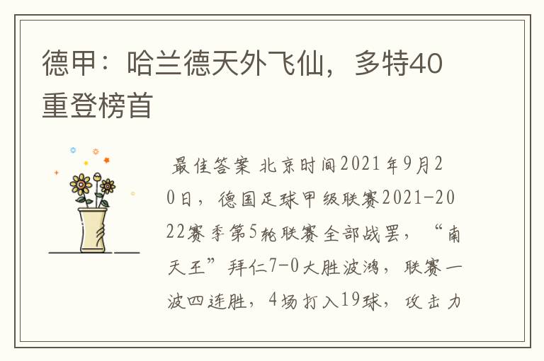 德甲:哈兰德天外飞仙,多特40重登榜首