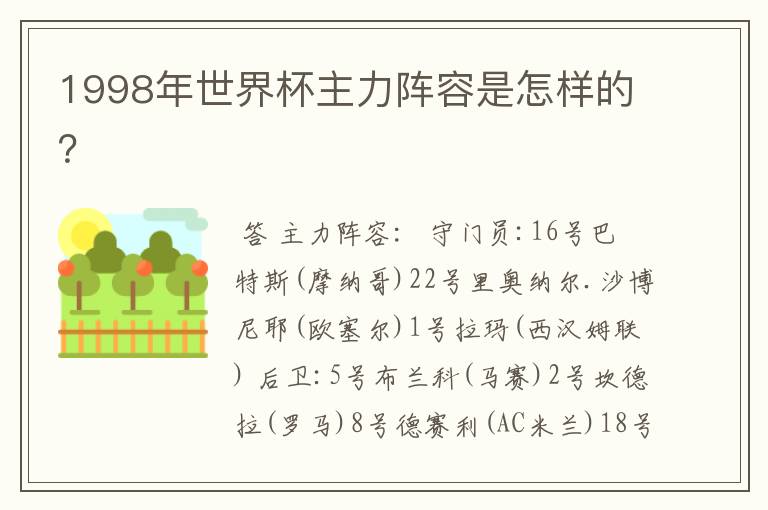1998年世界杯主力阵容是怎样的?