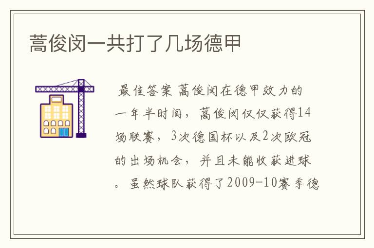 蒿俊闵一共打了几场德甲