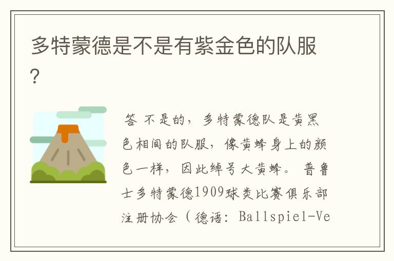 多特蒙德是不是有紫金色的队服?