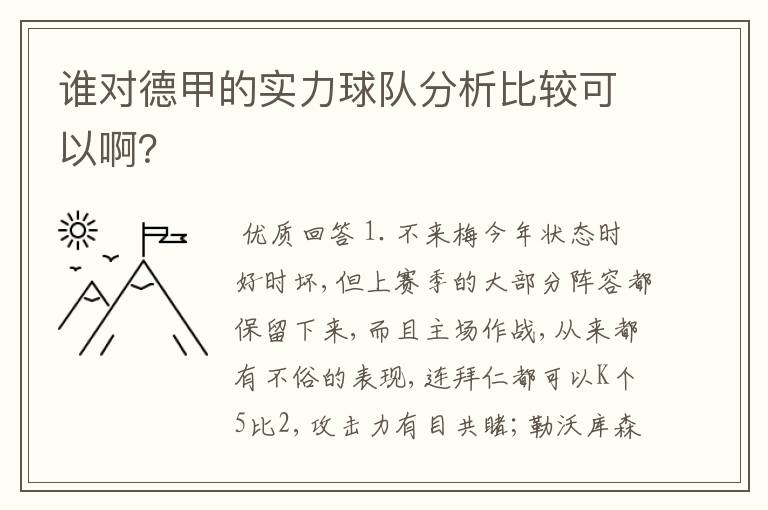 谁对德甲的实力球队分析比较可以啊?