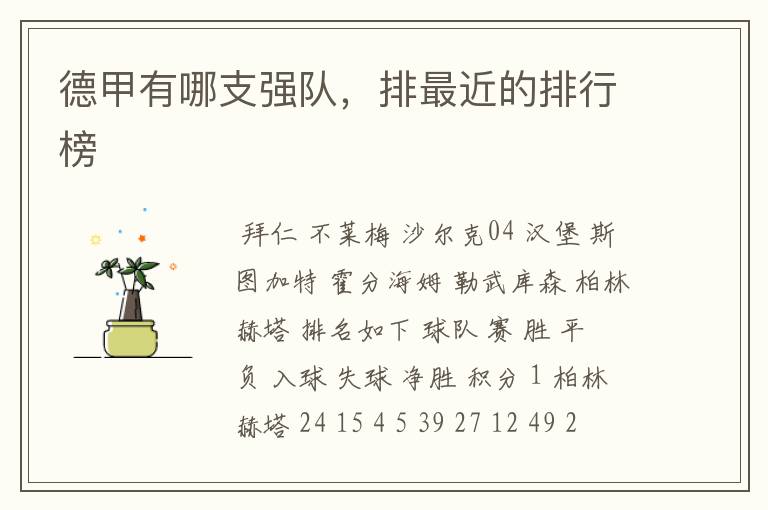 德甲有哪支强队,排最近的排行榜