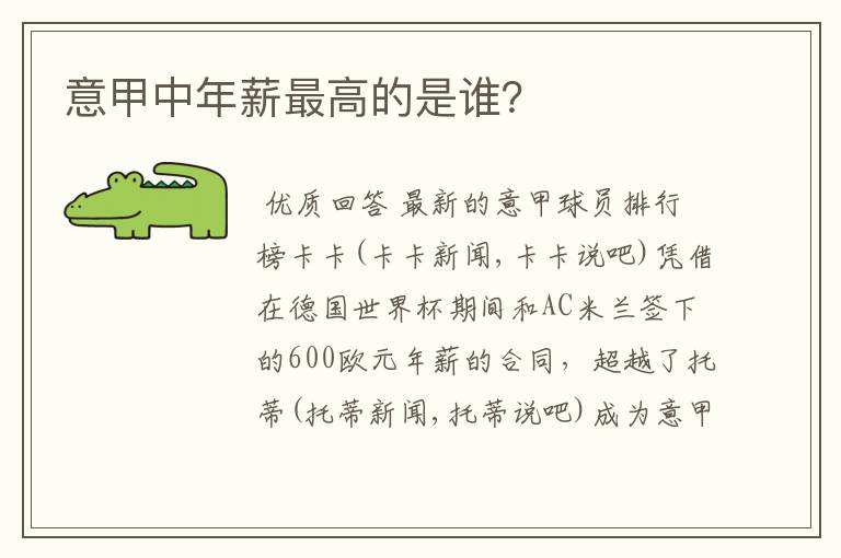 意甲中年薪最高的是谁?