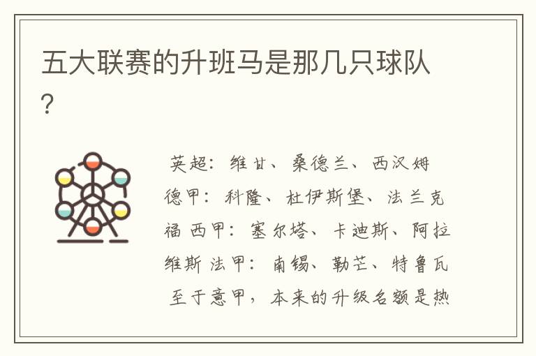 五大联赛的升班马是那几只球队?
